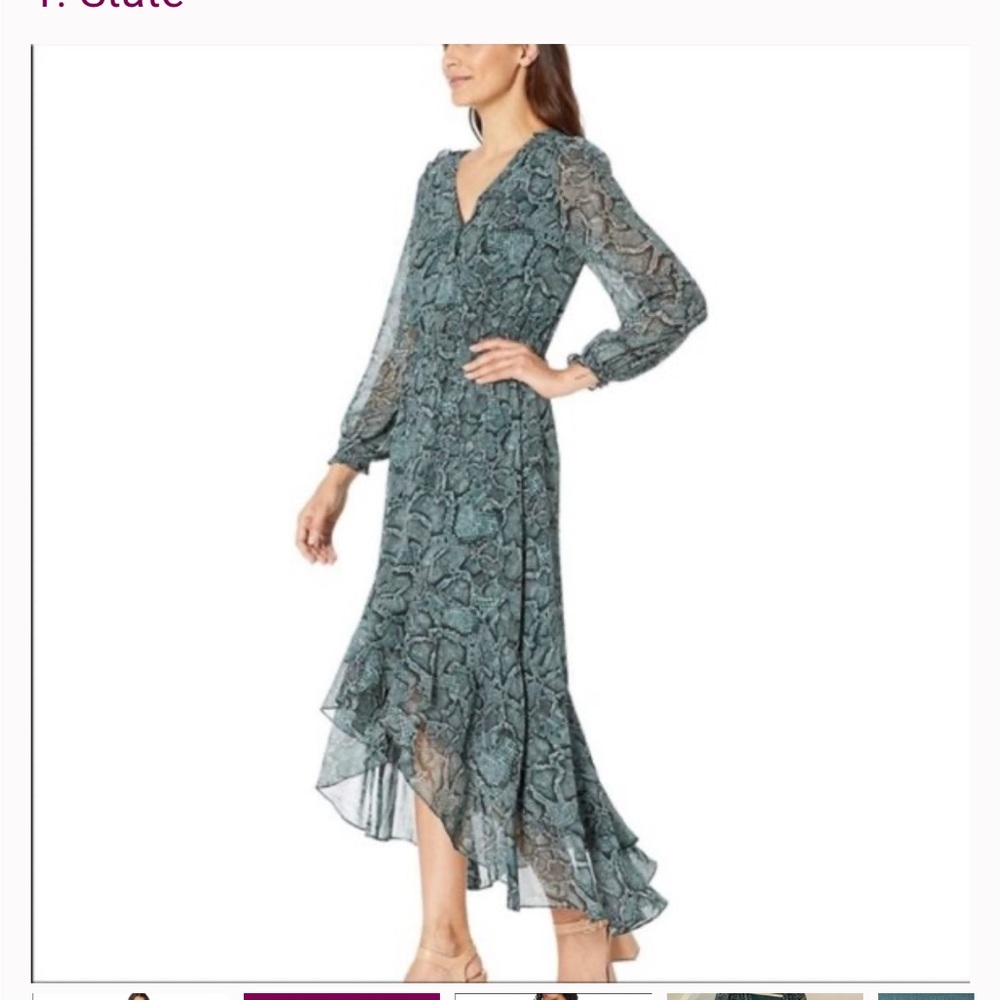 1.STATE Women's High Low Dress in Green Pattern